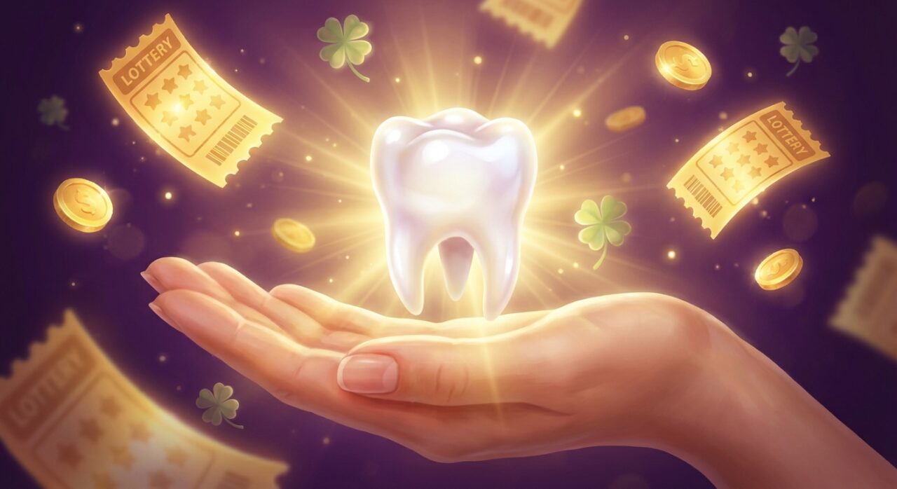 手のひらに輝く新しい歯、金運上昇を暗示する吉夢のイメージ