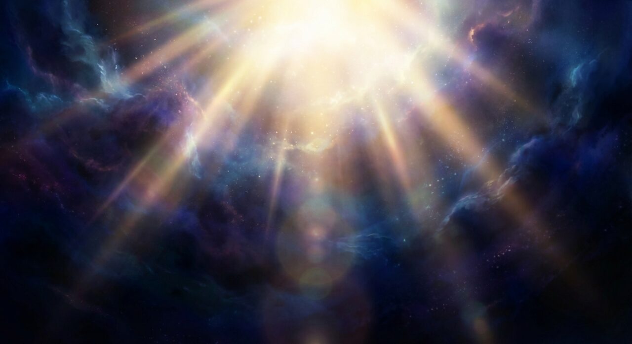 暗闘から光が差し込むようなスピリチュアルな背景