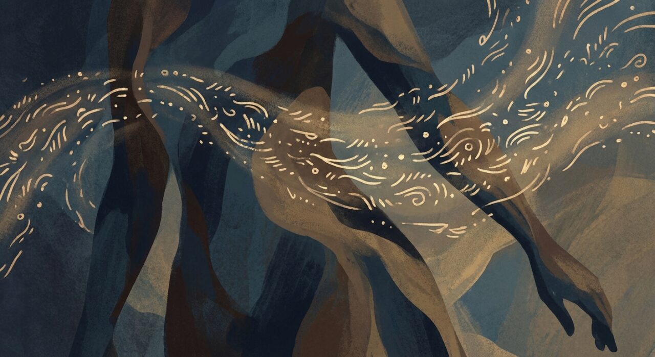 体に虫が這い上がる抽象的イラスト