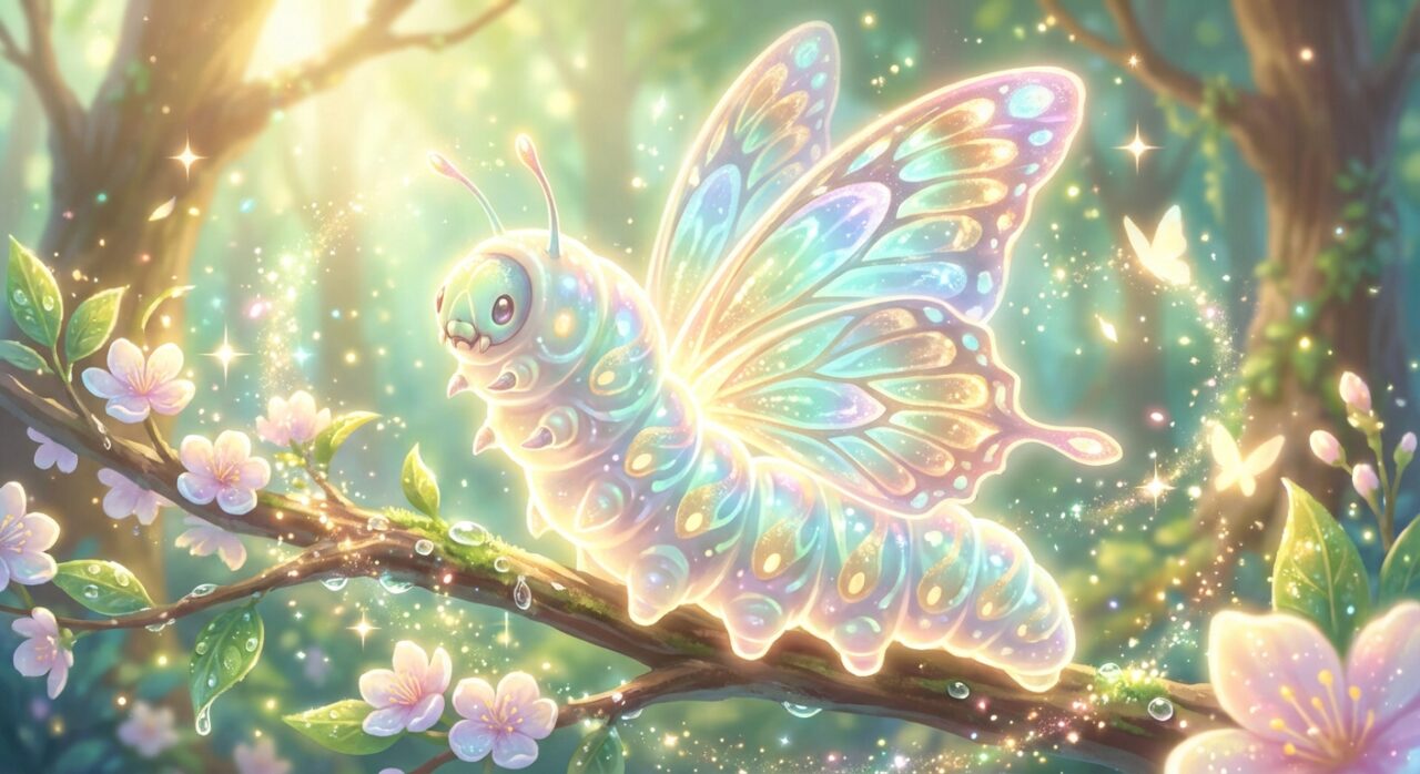 美しい蝶へと変わりそうな毛虫のイラスト
