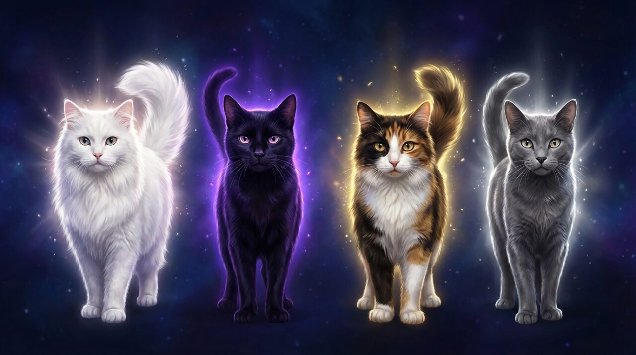 夢占いにおける白猫・黒猫・三毛猫・灰色猫の象徴イメージ