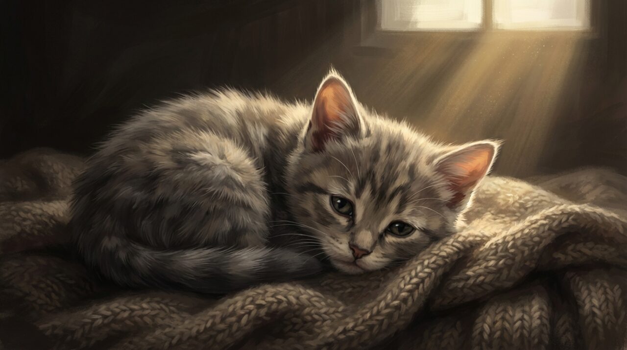 憂鬱そうに丸まっている子猫