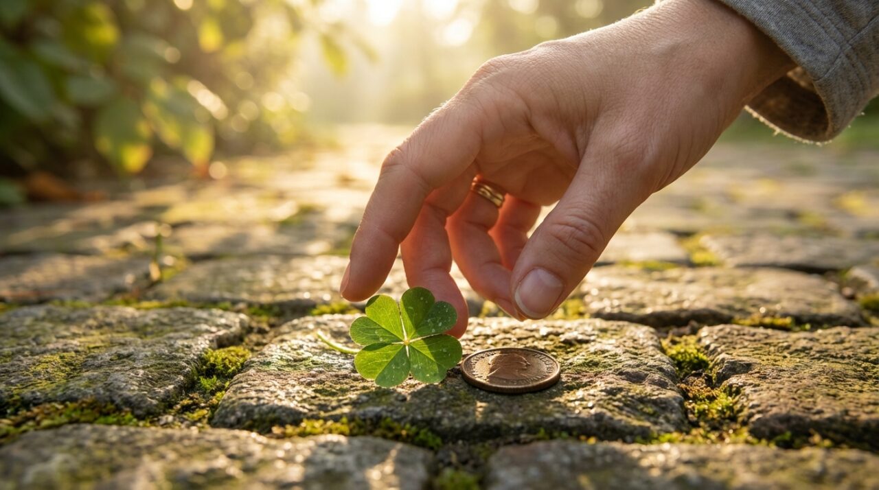 道端で小さな幸運を見つける瞬間のイメージ