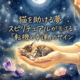 アイキャッチ画像とタイトル　猫を助ける夢｜スピリチュアルが告げる「転機と幸運」のサイン