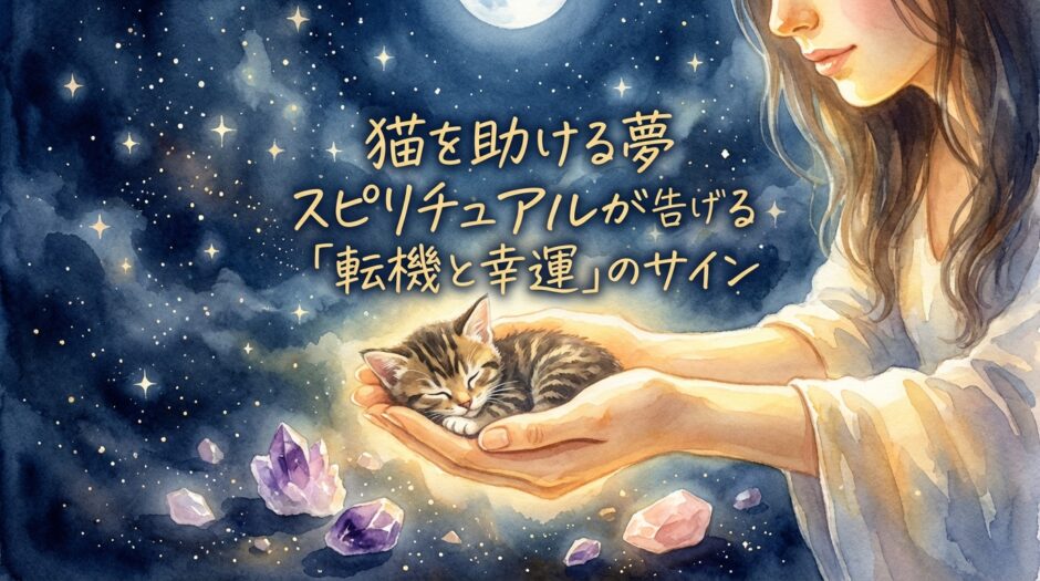 アイキャッチ画像とタイトル　猫を助ける夢｜スピリチュアルが告げる「転機と幸運」のサイン